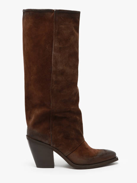 Bottes à Talon Stivali Tubo En Cuir Metisse Marron women Bottes Texan en daim