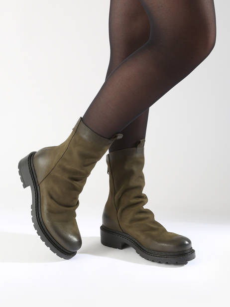 Bottines Biker En Cuir Metisse Vert women Bottines en nubuck. vue secondaire 1